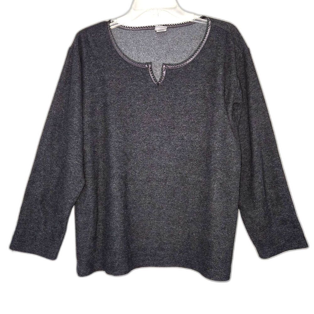 Vintage Natori Women's Notched Crew Neck Heather Gray Sweatshirt Large